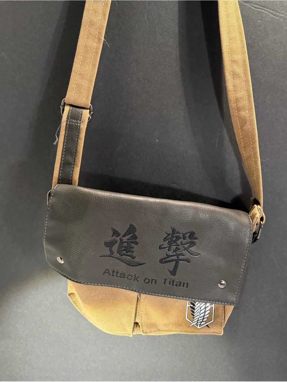 Attack on Titan Canvas Messenger Bag in Brown and Black